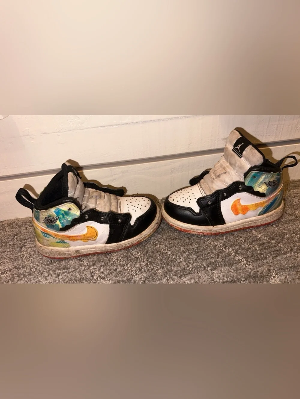 Nike Kids High-Top Sneakers in Black, White and Orange with Multicolor Accent